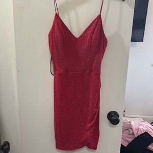 hoco dress - red w glitter